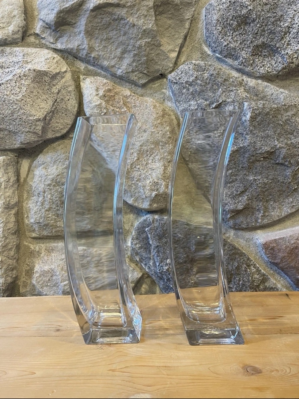 Source Unknown Clear Curved Glass Vase Pair